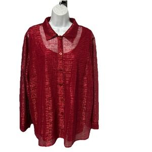 Women's 3X Red Sheer Button Blouse & Tank Set Holiday Romantic Colorful Long Slv